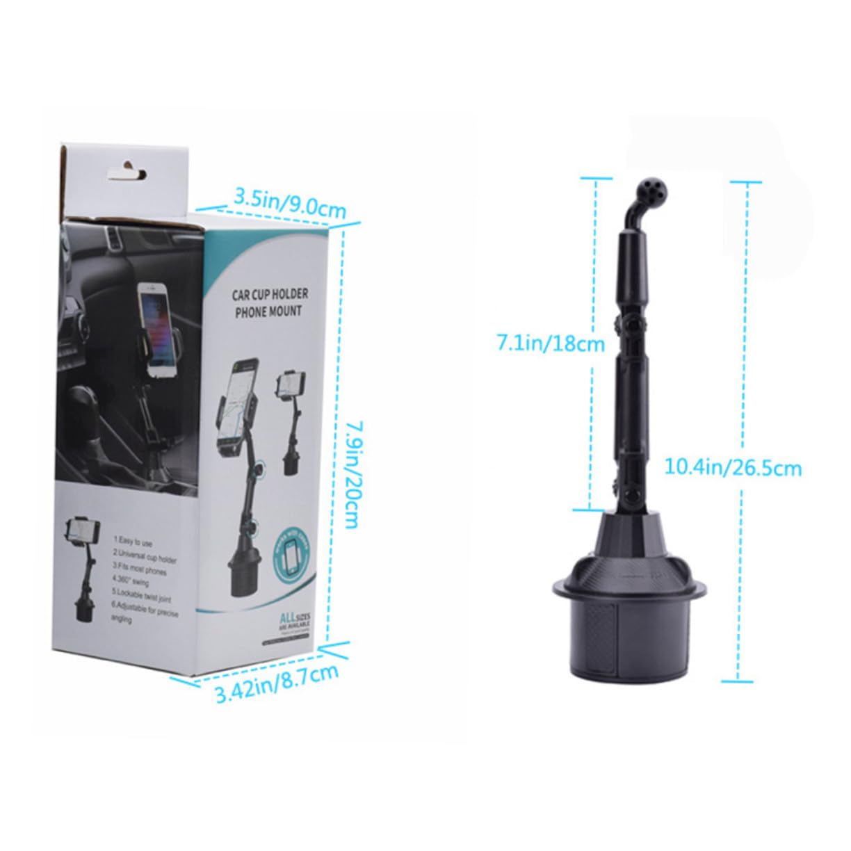 Toddmomy Porta Tazza per Auto Regolabile in Plastica Nero Supporto Cellulare Leggero e Angoli di Visualizzazione Regolabili per Smartphone in Auto