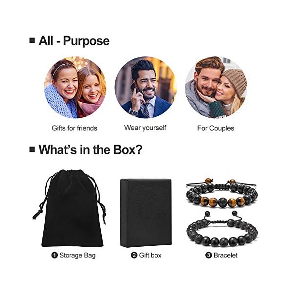 Lava-Rock-Bracelet-8mm-Stone-Tiger-Eye-Bracelet-Lava-Rock-Bracelet-Stress-Relief-Yoga-Beads-Adjustable-Bracelet-Anxiety-Aromatherapy-Essential-Oil-Diffuser-Healing-Lava-Bracelet-for-Men-Women M MOOHAM Lava Rock Bracelets for Men - Tiger Eye Mens Bracelet Mens Gifts Black Matte Agate Bracelet for Men Adjustable Beaded Bracelets for Men Gifts for Men Valentines Day Gifts for Him