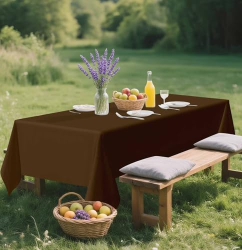 Image of SietDESEO 2 Pack Brown Plastic Tablecloth Rectangle 54 x 108 Premium Disposable Table Cloth Plastic Table Cover for Wedding Baby Shower Birthday Party Tablecloth Disposable