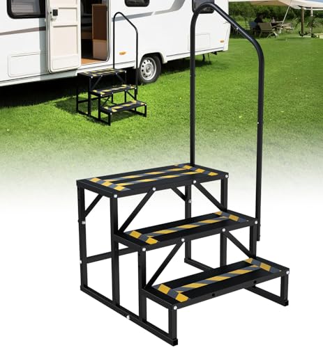 Altyostar RV Steps with Handrail Heavy-Duty 3 Step Camper Entry Step Stairs for 5th Wheel RVs Outdoor Camping Travel Trailers Motorhome Mobile Home Porch Hot Tub Spa Portable Step