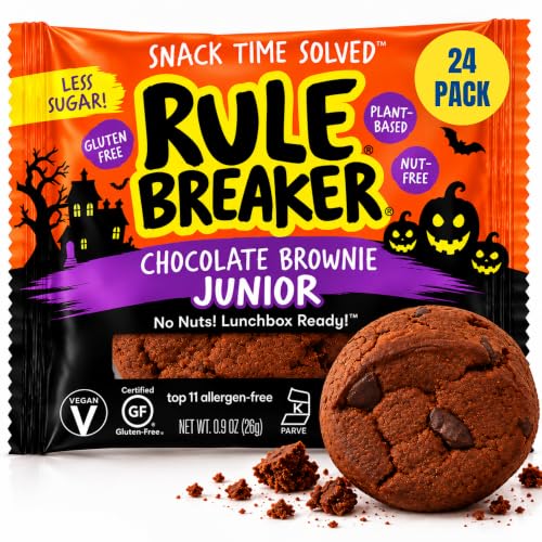 Rule Breaker Soft-Baked Cookies - Allergen Free, Vegan, Plant Based, Nut & Gluten Free, Non-GMO, Kosher - Halloween Brownie Jr, 24pk Individually Wrapped 0.9 oz - Snacks for Kids & Adults