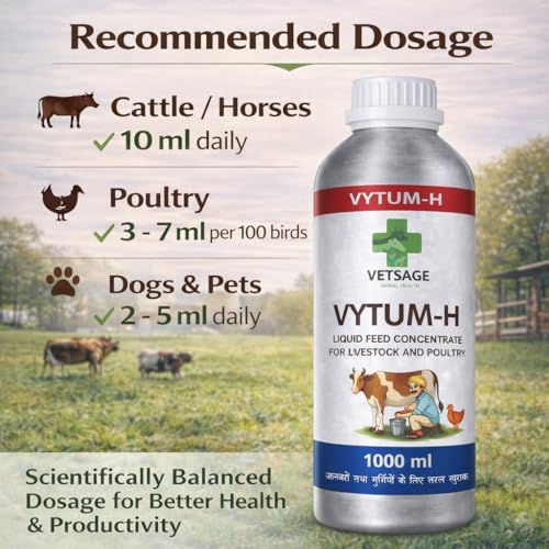 Image of VETUM H-Liquid Feed Supplement for Cattle, Livestock, and Pets, Liquid Nutritional Concentrate for Daily Dietary Management and Animal Wellness Support | 1000 ml