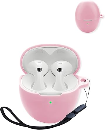 Compatible with Huawei Free Buds 6 True Noise Cancelling Earphones,Premium Silicone Shockproof Protection Skin Touch Charging Port Accessible, Front LED Visible with Lanyard,Pink.