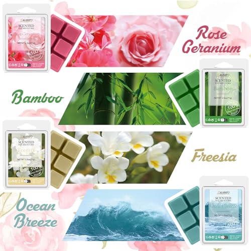 Salubrito Spring Scented Wax Melts, Strong Scented Soy Wax Cubes - Rain, Fresh Cut Grass, Ocean Breeze, Sweet Pea, Rose Geranium, Gardenias, Freesia, Bamboo, Variety Gift Set, 8x2.5oz - Image 3