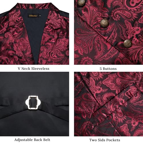 DiBanGu Mens Paisley Vest and Tie Set Silk Dress Waistcoat Necktie Wedding Party Casual Formal Dress Vest for Tuxedo3