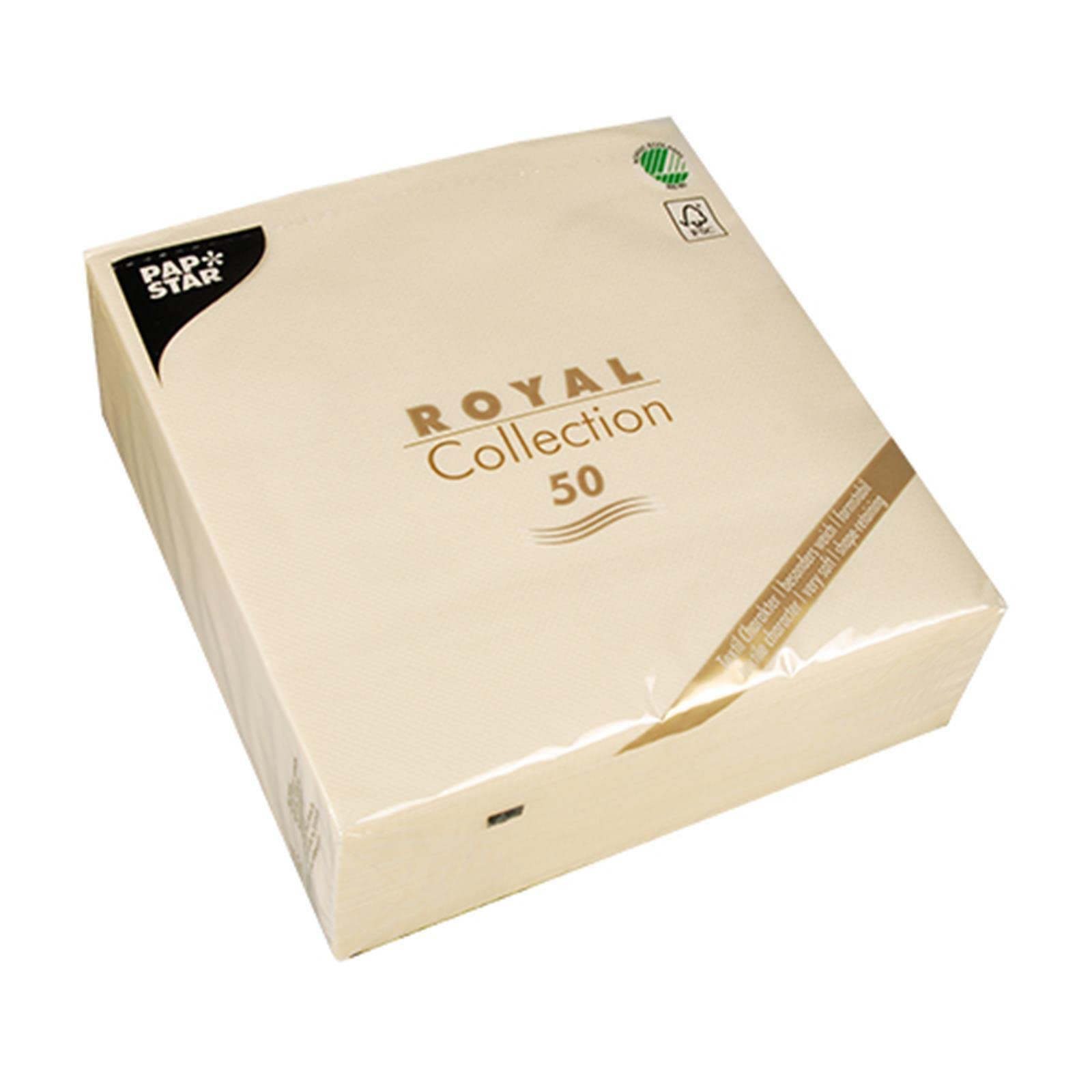 Papstar Serwetki, serwetki szampański Royal Collection składane 1/4, rozmiar 40 x 40 cm, 1 x opakowanie 50 sztuk, szampański/kremowy