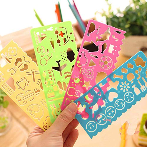 DCW 4 pcs Drawing Plastic Template Ruler Stencil Tool Stationery Kids DIY Toy|Multicolor Different Shapes Stencil-image-22