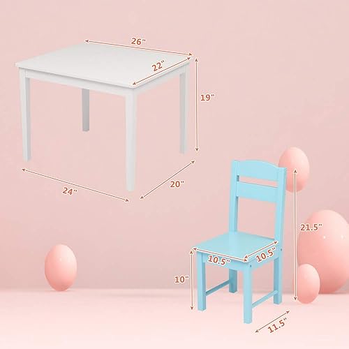 Miniatura 7 de Juego de mesa y 4 sillas de madera para niños, juegos de mesa de actividades para niños pequeños para dibujar lectura arte sala de juegos, muebles