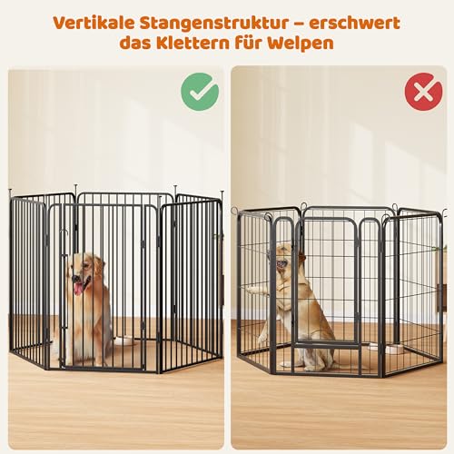 Yaheetech Welpenauslauf 6-teilig 100cm hoch, Welpenlaufstall mit integriertem Schloss, Geräuscharme Rohre, Bodenschoner, 8 mm Verstärkte Metalldrähte, Hundelaufstall für Wohnung & Garten