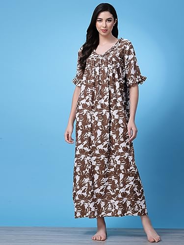 Image of OOMPH! Cotton Blend Nighty for Women's | Night Gown | Nighty | Nightdress | Maxi Dress | Sleepwear | Gown for Women | Nighties | Sleepwear