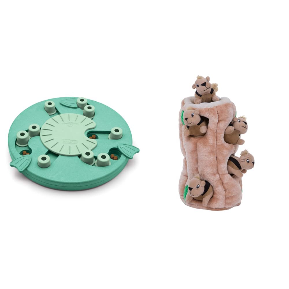 Outward Hound Nina Ottosson Dog Worker Green Interactive Treat Puzzle Dog Toy & Hide A Squirrel Plush Dog Toy Puzzle, XL
