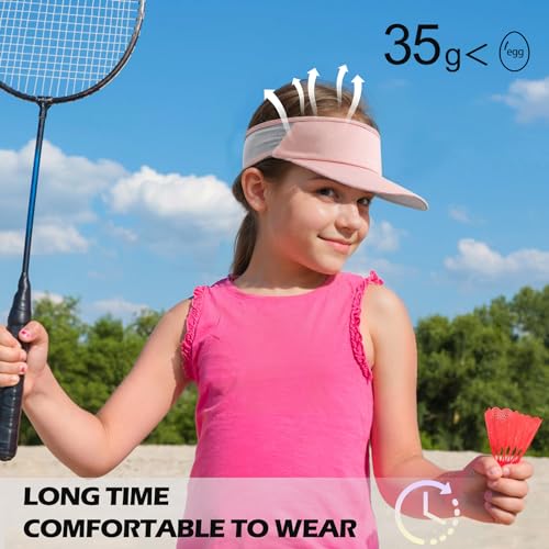 Sukeen 2 Packs Kids Sun Visor Hats for Girls Boys,Lightweight Sports Cap Cooling UPF50+ Sun Hat for Running Outdoor Activity (White+Pink)4