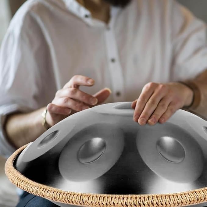 Handpan Drum 22 Zoll D-Moll - 9/10/12 Note Stahlinstrument mit Softbag, Schlägeln und Ständer, abgestimmt auf 432Hz und 440Hz