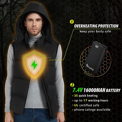 Heated Vest for Men Lightweight - Detachable Heated Hood and 7.4V 16000mAh Battery Pack, Mens Heated Vest2
