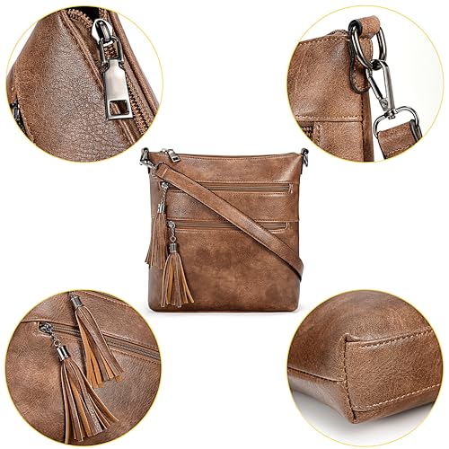 Image of Uromee Crossbody Bags for Women Trendy Vegan Leather Multi Pocket Tassel Ladies Shoulder Handbag Purse Adjustable Strap