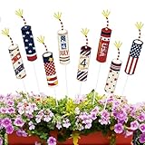 CroBlissful 8 Pcs 4th of July Garden Stake Metal American Flag Yard Sign Patriotic Decor for Independence Day Memorial Day Metal Plant Stick Outdoor Lawn Garden Home Yard Decorations(Fireworks)