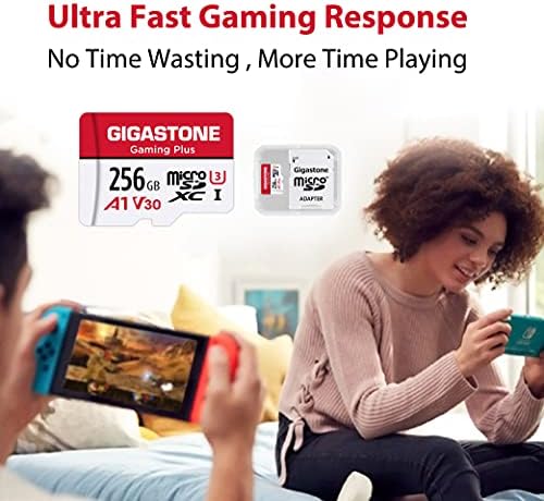 Gigastone] 256GB Micro SD Card, Gaming Plus, MicroSDXC Memory Card for Nintendo-Switch, Wyze, GoPro, Dash Cam, Security Camera, 4K Video Recording, UHS-I A1 U3 V30 C10, up to 100MB/s, with Adapter