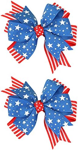 J.H LIVING 2Pcs American Flag Boutique Bow Jewelry Knot Fourth of July Hair Accessories July 4 Independence Day Patriotic Crocodile Hair Clips (#E)