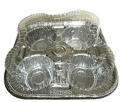 D&W Fiine Pack D93 4-Cavity Texas Muffin Aluminum Foil Pan w/Clear Dome Lid (Pack of 25)
