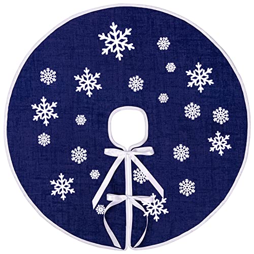 N&T NIETING Christmas Tree Skirt, 30 Inch Rustic Burlap Tree Skirt with Snowflakes Printed Christmas...