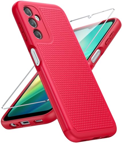 Image of FNTCASE for Galaxy A14-5G Phone Case: Samsung A14 5G Military Grade Drop Protection, 14ft Drop Tested, Screen Protector Included, Anti-Slip Matte Textured, TPU+PC Dual Layer Shockproof Cover (Red)