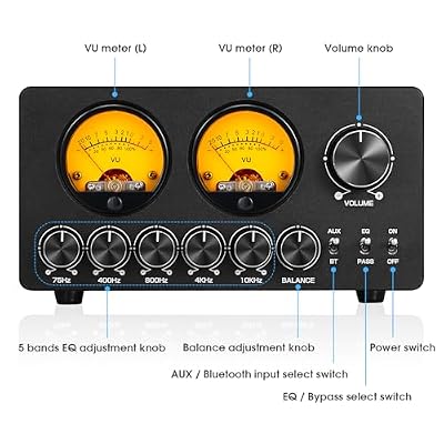 Douk Audio 5 Band Equalizer Bluetooth EQ Preamp for Home Stereo/Computer Speaker/Amplifier with VU Meter (EQ5 Tone Upgraded Version)