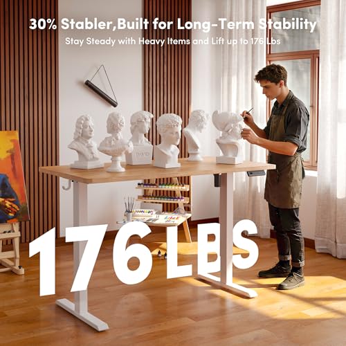 Image of FEZIBO One-Piece Standing Desk, 48 inchx24 inch Seamless Tabletop Electric Height Adjustable for Home Office, Study Rooms & Multi-Device Workstations, Oak