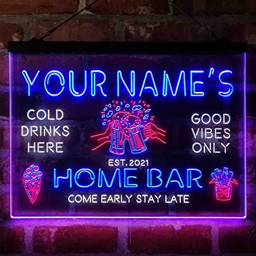 Personalized Beer Mugs Home Bar Tri-Color LED Neon Light Sign Customize Name Date Text Quote Font White & Red & Blue 17.7 x 13.6 Inches st9s43-p8-tm-wrb