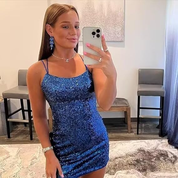 Sequin Short Homecoming Dresses for Teens Spaghetti Straps Glitter Tight Prom Dress2