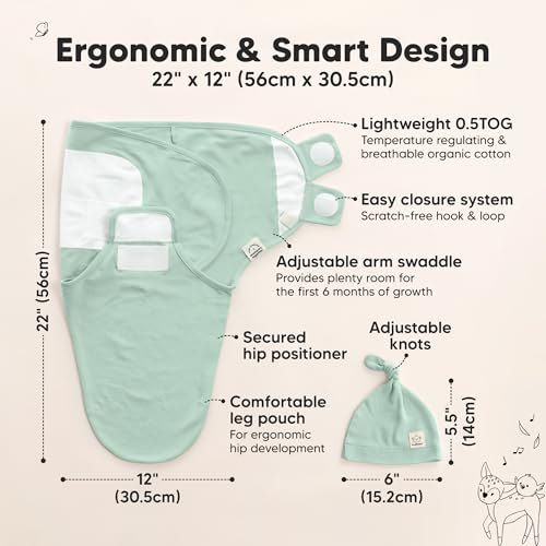 Image of 3pk Organic Swaddles for Newborns Girls, Boys & Hats (Sage, 0-3M) | Soft Cotton Baby Sleep Sacks 0-3 Months, Breathable Baby Hats and Swaddles 0-3 Months, Newborn Essentials Must Haves