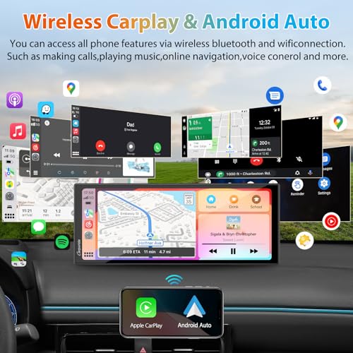 Image of CARPURIDE 11.26 Inch HD Wireless Carplay & Android Auto Screen, 4K +1080P+1080P Dash Camera for Cars with 64GB Card, with Loop Recording, Bluetooth, GPS, FM, Super Link