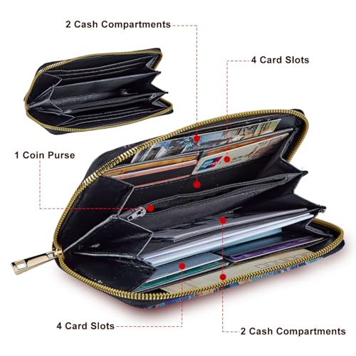 Wristlet Wallet for Women Teen Girls Womens Wallet RFID Blocking Credit Card Holder with Removable Wristlet,Leather Phone Wallet Clutch Large Capacity Ladies Travel Purs,Stained clouds2