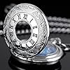 Tiong Silver Pocket Watch Hollow Blue Starry Design Roman Numerals Men's Vintage Quartz Pocket Watch with Chain #3