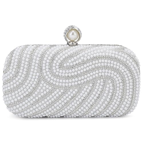 Image of YYW Womens Pearl Clutch Purse Evening Handbags Beaded Bag for Wedding Bride Party with Chain