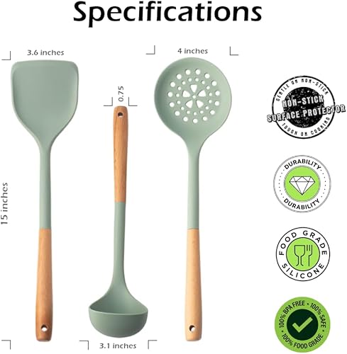 Miniatura 2 de Juego de 3 utensilios esenciales de cocina, juego de espátulas de silicona de 15 pulgadas, grandes, resistentes al calor, 600F, para cocinar,