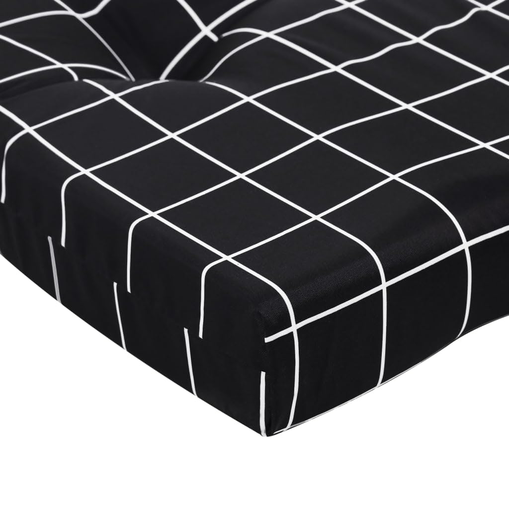 2er Set Adirondack-Auflagen 126x58 cm Stuhlkissen für Gartenstühle Hochlehner Sitzkissen mit Kopfkissen aus Oxford-Gewebe Schwarz Karomuster Sitzauflage Gartenmöbel