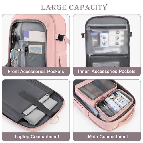 Image of Rinlist Travel Backpack, Large Backpack for Men Women, Flight-approved Carry-on Backpack, 40L Personal Item Travel Backpack, Travel Essentials, Pink