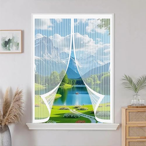 Ventana Magnética 165 x 150 cm Cierre Automático, Automáticamente y Mantiene El Aire Fresco, La Cortina Magnética Es Ideal Fly Curtains for Door para Todas Las Ventana, Blanco