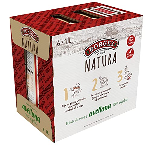 Borges - Bebida Vegetal de Avellanas Borges Natura - Con Omega 3, ayuda a reducir el Colesterol - Bajo en Grasas Saturadas y rico en Vitamina E - Sin Gluten, Vegano, Sin Azúcares Añadidos - Pack 6x1L.