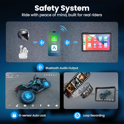 Image of Wonvon 7 inch Motorcycle CarPlay Display Wireless Apple CarPlay & Android Auto GPS Navigation 2K Dual Dash Cam IP69 Waterproof Anti-Glare Screen with Quick Release Mount(Support TPMS, Buy Separately)