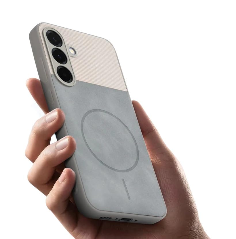 Image of Bintage CASE Dual-Leather Mac Safe Design Phone Case| Soft Touch Finish | Full Camera Protectection Back Cover Compatible for Samsung A36 5G / A56 5G - White & Matelic Grey