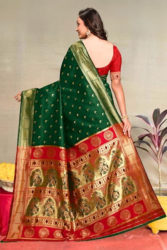 Image of C J Enterprise Women's Pure Kanjivaram Silk Saree Paithani Soft Wedding Sarees With Blouse Piece (Chand paithani)