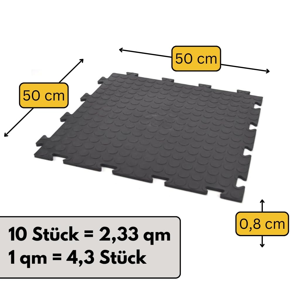 10x Klickfliesen Bodenplatte Kunststoff Garage Garagenboden Klickfliesen Werkstattboden PVC Fliesen Garage Industrieboden Platten Gewerbeboden Fliesen Noppen Schwarz