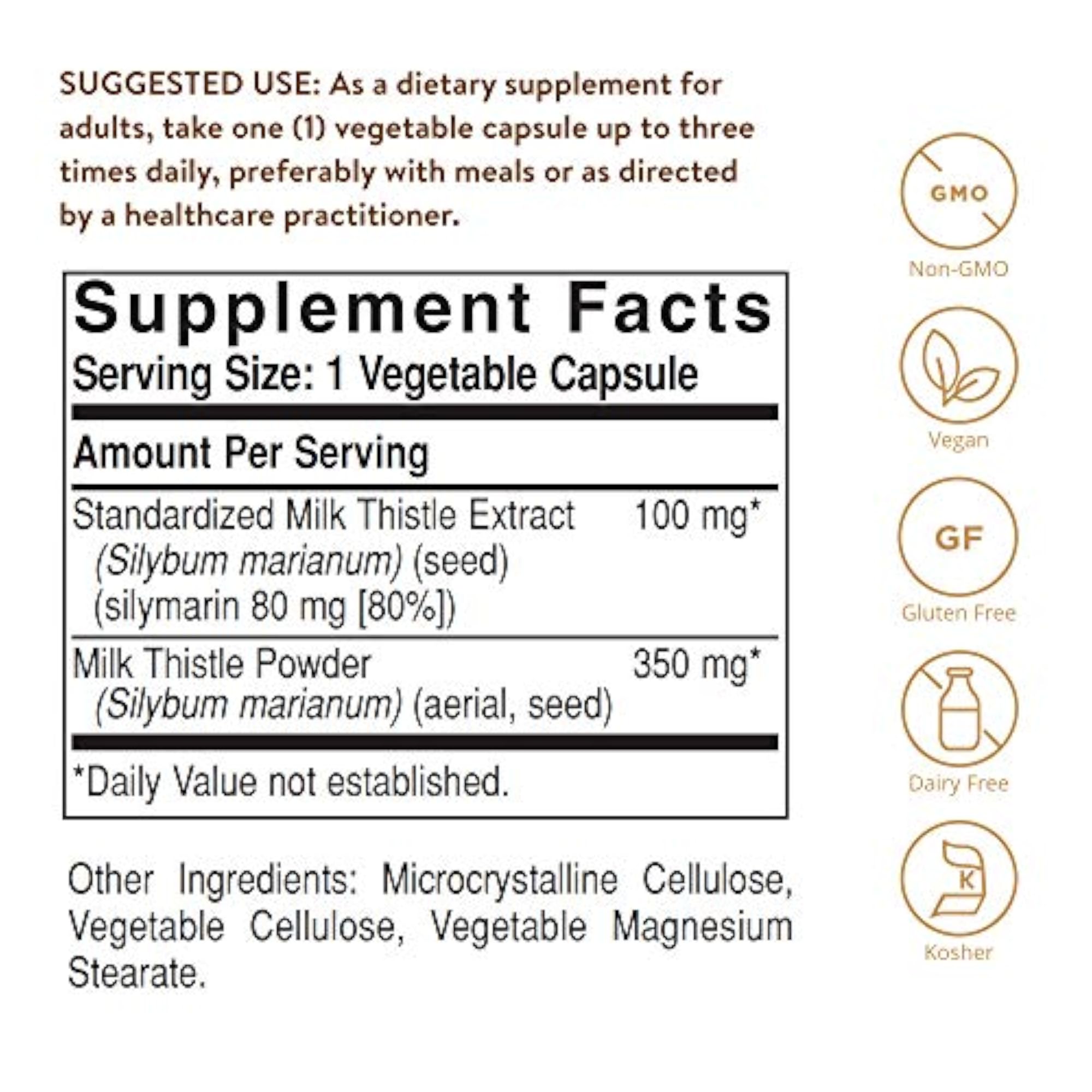 Milk Thistle Capsules, 250 mg, 100 Count