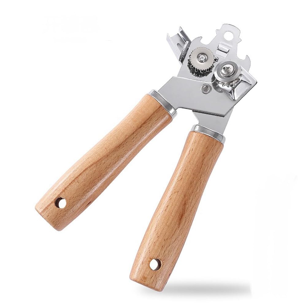 Rtxbvg Manual Metal Can Opener Wood Handle Hand Can Opener with Sharp Blade and Smooth Edge, Hand Can Opener