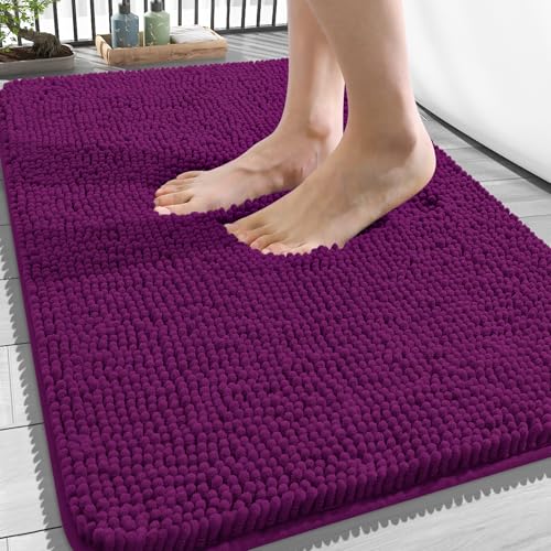 Image of OLANLY Bathroom Rugs 34x21, Extra Soft Absorbent Chenille Bath Rugs, Rubber Backing Quick Dry, Machine Washable Bath Mats for Bathroom Floor, Tub and Shower, Home Decor Accessories, Purple