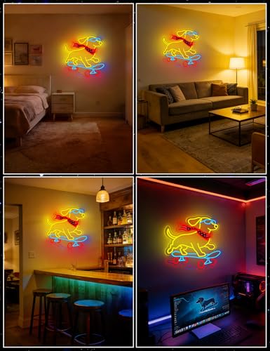 Image of Dachshund Gifts, Dachshund Skateboarding Dog Neon Sign for Wall Decor, Weiner Dog Lover Gifts, Cool Cute LED Light Wall Art for Living Room Bedroom Bar Man Cave Game Room (Dachshund)