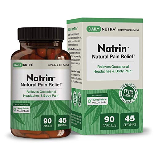 Natrin Natural Pain Relief by DailyNutra - Relieves Headaches and Pain in The Back, Neck, Knees, and Joints | Featuring High Strength White Willow Bark with 150mg of Salicin (90 Capsules)