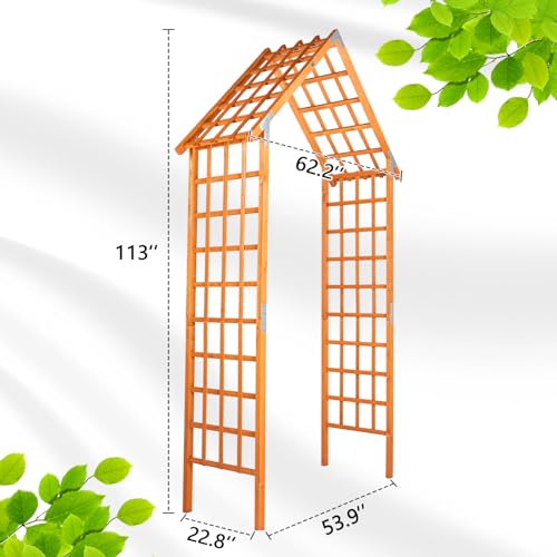 VINGLI-94ft-Wooden-Garden-Arbor-Wedding-Arch-for-Ceremony-Wood-Garden-Trellis-for-Plant-Climbing-Pergola-for-Garden-Backyard-Lawn-Teak-Color VINGLI 94ft Wooden Garden Arbor Wedding Arch for Ceremony Wood Garden Trellis for Plant Climbing Pergola for Garden Backyard Lawn Teak Color