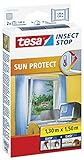 tesa Insect Stop SUN PROTECT Fliegengitter Fenster - Insektenschutz mit Blend- & Sonnenschutz - Fliegen Netz ohne Bohren - Anthrazit, 130 cm x 150 cm (5er Pack)